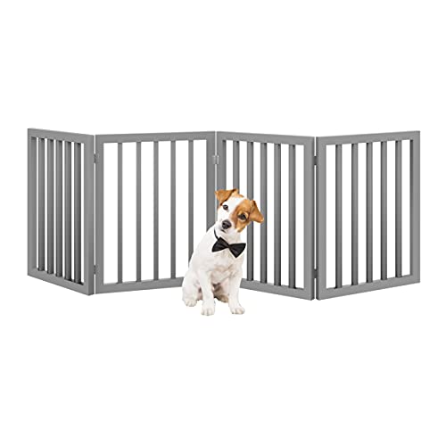 PETMAKER Pet Gate – Dog Gate for Doorways, Stairs or House – Freestanding, Folding, Accordion Style, MDF Wooden Indoor Dog Fence (4 Panel, Gray)