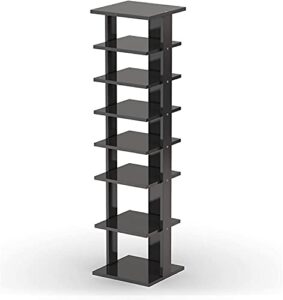 squareful 7-tier wooden shoe rack, modern vertical shoe organizer, multifunctional shoe tower storage stand, space saving shelves for entryway, bedroom, hallway (black, small)