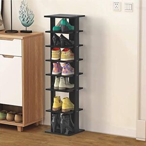 Squareful 7-Tier Wooden Shoe Rack, Modern Vertical Shoe Organizer, Multifunctional Shoe Tower Storage Stand, Space Saving Shelves for entryway, Bedroom, Hallway (Black, Small)