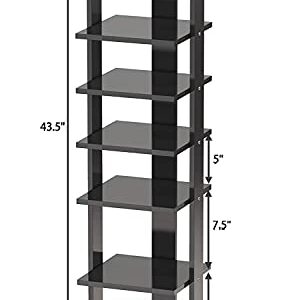 Squareful 7-Tier Wooden Shoe Rack, Modern Vertical Shoe Organizer, Multifunctional Shoe Tower Storage Stand, Space Saving Shelves for entryway, Bedroom, Hallway (Black, Small)