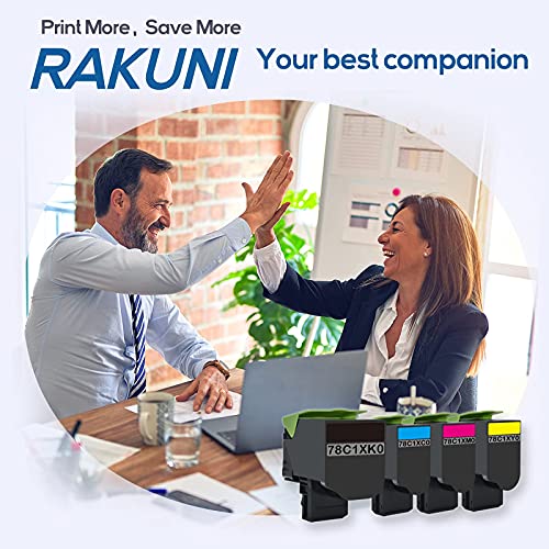 RAKUNI Compatible Toner Cartridge Replacement for Lexmark CS421 CS521 CX421 CX522 CX622 CX625 CS421dn CS521dn CX421adn CX522ade CX622ade CX625ade 78C1XK0 78C1XC0 78C1XM0 78C1XY0 (High Yeild, 4-Pack)