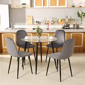 SICOTAS Velvet Dining Chairs Set of 4 - Kitchen Chairs Set of 4 with Black Metal Legs, Upholstered Dining Room Chairs, Shell Lounge Chairs, Modern Dining Chair for Kitchen,Easy to Assemble, Deep Grey