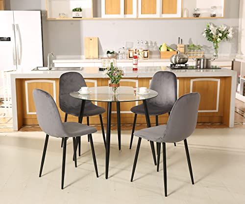 SICOTAS Velvet Dining Chairs Set of 4 - Kitchen Chairs Set of 4 with Black Metal Legs, Upholstered Dining Room Chairs, Shell Lounge Chairs, Modern Dining Chair for Kitchen,Easy to Assemble, Deep Grey