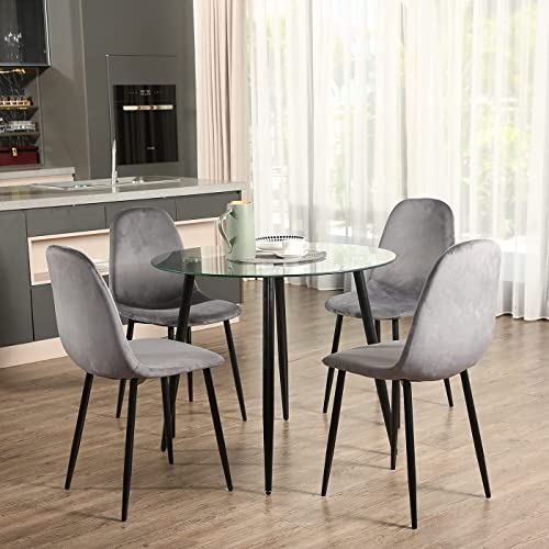 SICOTAS Velvet Dining Chairs Set of 4 - Kitchen Chairs Set of 4 with Black Metal Legs, Upholstered Dining Room Chairs, Shell Lounge Chairs, Modern Dining Chair for Kitchen,Easy to Assemble, Deep Grey