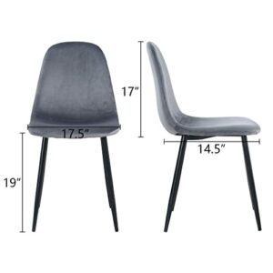 SICOTAS Velvet Dining Chairs Set of 4 - Kitchen Chairs Set of 4 with Black Metal Legs, Upholstered Dining Room Chairs, Shell Lounge Chairs, Modern Dining Chair for Kitchen,Easy to Assemble, Deep Grey