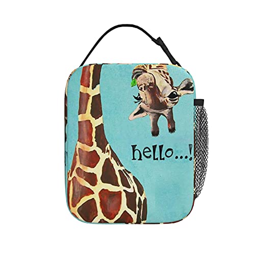 JASMODER Insulated Lunch Bag, Funny Giraffe Says Hello Portable Lunch Box Cooler Tote For Boys Girls Adults