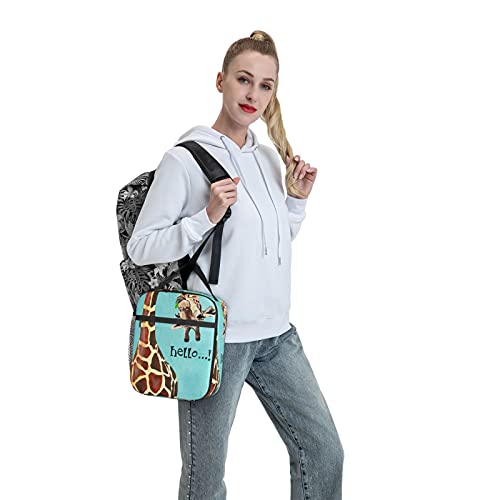 JASMODER Insulated Lunch Bag, Funny Giraffe Says Hello Portable Lunch Box Cooler Tote For Boys Girls Adults