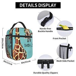 JASMODER Insulated Lunch Bag, Funny Giraffe Says Hello Portable Lunch Box Cooler Tote For Boys Girls Adults