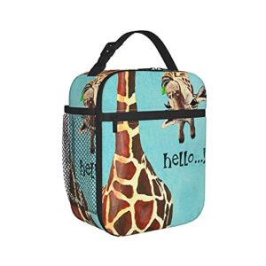 JASMODER Insulated Lunch Bag, Funny Giraffe Says Hello Portable Lunch Box Cooler Tote For Boys Girls Adults