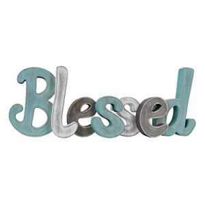 teal blessed wooden letters wall decor freestanding cut out decorative wood word decor signs for living room shelf mantel table top rustic home decor