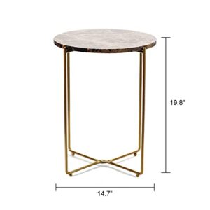 Metal Round Side End Table with Real Natural Marble Top, Modern Lightweiht Bedside Small Coffee Table for Living Room Bedroom Small Space Black…