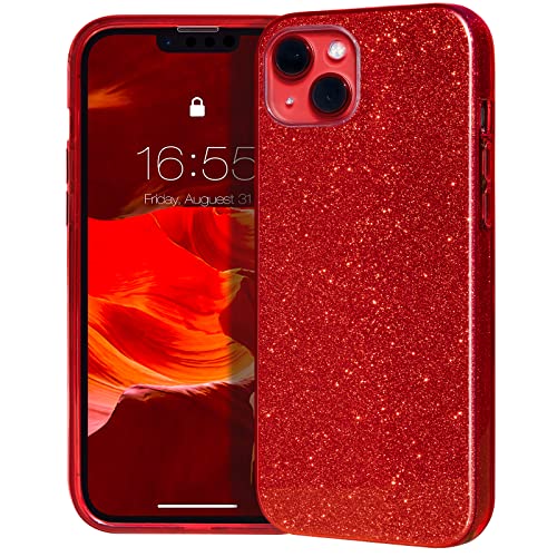 MATEPROX Compatible with iPhone 13 case,Bling Sparkle Cute Girls Women Protective Cases Cover for iPhone 13 6.1" 2021(Red)