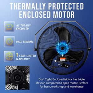 Tornado 24 Inch Outdoor Rated IPX4 Water-Resistant High Velocity Metal Industrial Workstation Wall Mount Fan For Commercial, Industrial, Residential, Greenhouse Use TEAO Motor 3 Speed UL Safety Listed