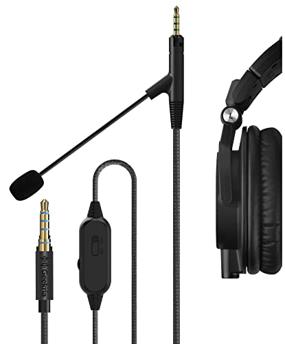 Geekria Boom Mic Headphones Cable Compatible with ATH M70X M60X M50X Headsets, 2.5mm Jack Nylon Braided Replacement Cord with Boom Microphone and Volume/Mute Control for Gaming & Meeting (5.6 ft)