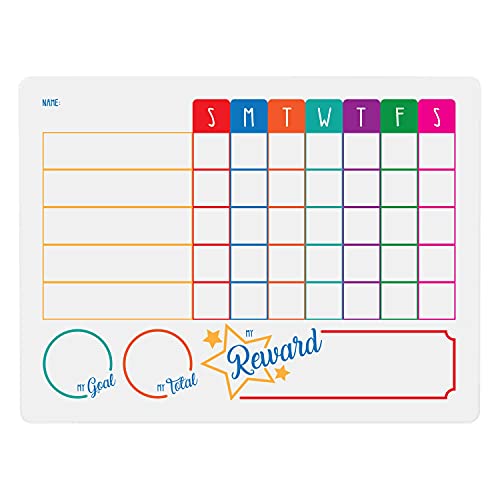 Dry Erase Board Kids Chore Chart 9 x 12 Inch 5 Task 7 Day Daily Tracking with Goal and Reward, Color Design