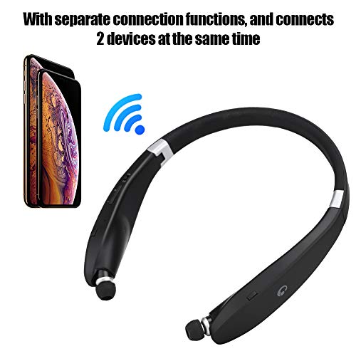SX-991 Bluetooth Wireless Stereo Neckband Earbuds, Foldable Neck Hanging Type Telescopic Headset, CVC Broadband Noise Reduction, Smart Matching Connection for Tablet, Laptop, Desktop and Cell Phone