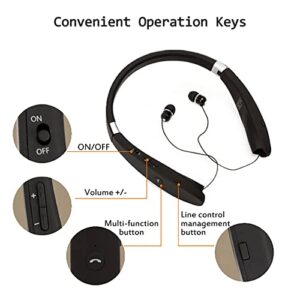 SX-991 Bluetooth Wireless Stereo Neckband Earbuds, Foldable Neck Hanging Type Telescopic Headset, CVC Broadband Noise Reduction, Smart Matching Connection for Tablet, Laptop, Desktop and Cell Phone