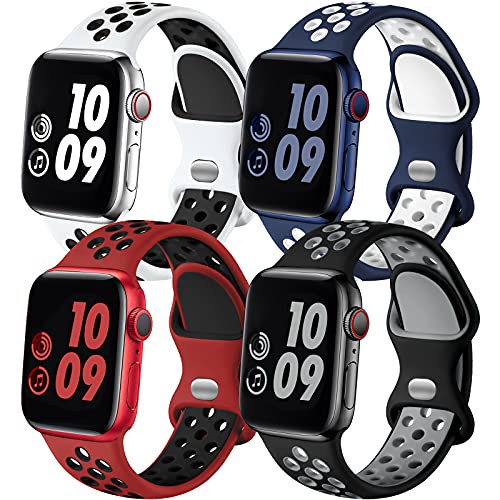 Adorve Compatible with Apple Watch Band 45mm 44mm 42mm SE iWatch Ultra Series 8 7 6 5 4 3 2 1 for Women Men, Breathable Sport Silicone Replacement Strap, Blue White/White Black/BlackGray/RedBlack, M/L