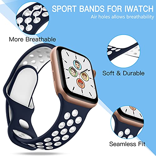 Adorve Compatible with Apple Watch Band 45mm 44mm 42mm SE iWatch Ultra Series 8 7 6 5 4 3 2 1 for Women Men, Breathable Sport Silicone Replacement Strap, Blue White/White Black/BlackGray/RedBlack, M/L
