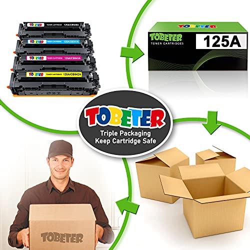 ToBeter 125A CB540A CB541A CB542A CB543A Compatible Toner Cartridge for HP Color Laserjet CP1215 CP1518ni CM1312nfi CM1312 CP1515n CP1525nw M251 Printer 4 Pack(Black Cyan Magenta Yellow)