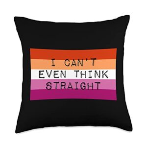 cute lesbian pride flag stuff for lesbian couples i can't even think straight gay lesbian pride flag aesthetic throw pillow, 18x18, multicolor