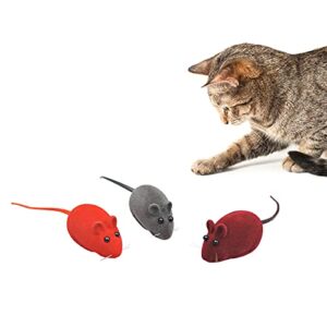 andiker 3pcs cat mouse toy, flocking squeaking mouse cat toy 3 random colors soft small cat toys for indoor cats interactive cat toy for cats and kitten to catch and bit (3pcs)