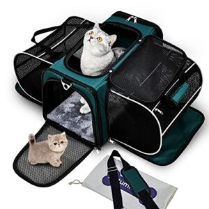 autumnstory cat carrier, pet carrier airline approved, 2 sides expandable dog carrier, soft-sided collapsible dog travel bag with removable fleece pad for cats, puppy and small animals (green)