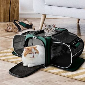 AutumnStory Cat Carrier, Pet Carrier Airline Approved, 2 Sides Expandable Dog Carrier, Soft-Sided Collapsible Dog Travel Bag with Removable Fleece Pad for Cats, Puppy and Small Animals (Green)