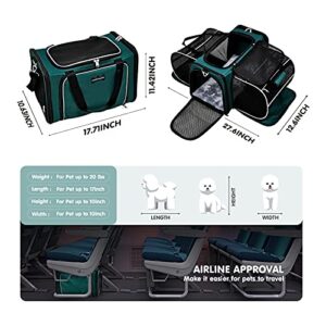 AutumnStory Cat Carrier, Pet Carrier Airline Approved, 2 Sides Expandable Dog Carrier, Soft-Sided Collapsible Dog Travel Bag with Removable Fleece Pad for Cats, Puppy and Small Animals (Green)