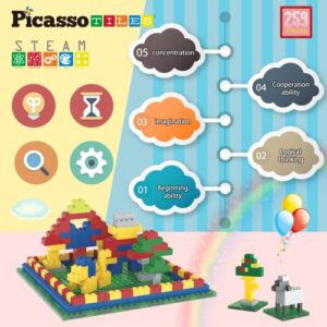 PicassoTiles 259 Piece Magnetic Brick Tile + Building Block Combo STEM Toy Set Compatible with Other Magnet Tiles Educational Toys for Children Ages 3 Years +