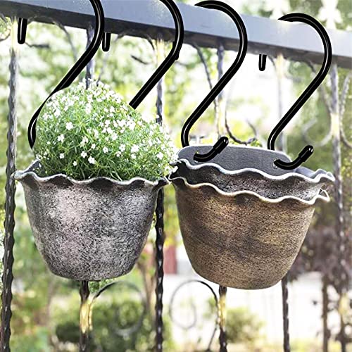 DINGEE 6 Inch Large S Hooks,7mm Thickness Sturdy Heavy Duty S Hooks for Hanging Plants, Non Slip Vinyl Coated Metal Black S Hooks for Clothes,Tools,Hoses,Bikes,Bird Feeders