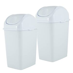 superio 1.25 gal mini plastic trash can with swing top lid small waste bin for countertop, desk, vanity, bathroom 5 quart (white)