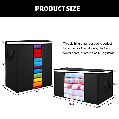 6 Pieces Large Clothes Storage Bag Organizer Foldable Clothes Storage Containers with Clear Window Sturdy Zipper Reinforced Handle Thick Fabric for Pillows Blankets Bedding Supplies, 2 Sizes (Black)