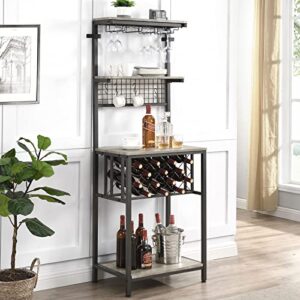 o&k furniture freestanding wine bar cabinet with glass holder, wine rack free standing floor, multifunctinal wine cabinet bar furniture for kitchen dining room (gray finsih)
