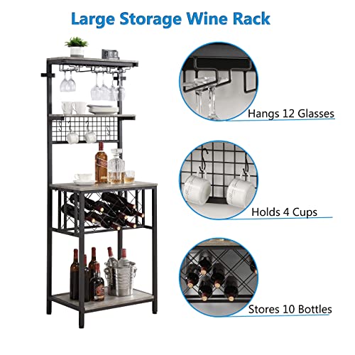 O&K FURNITURE Freestanding Wine Bar Cabinet with Glass Holder, Wine Rack Free Standing Floor, Multifunctinal Wine Cabinet Bar Furniture for Kitchen Dining Room (Gray Finsih)
