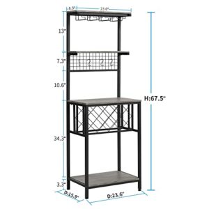 O&K FURNITURE Freestanding Wine Bar Cabinet with Glass Holder, Wine Rack Free Standing Floor, Multifunctinal Wine Cabinet Bar Furniture for Kitchen Dining Room (Gray Finsih)