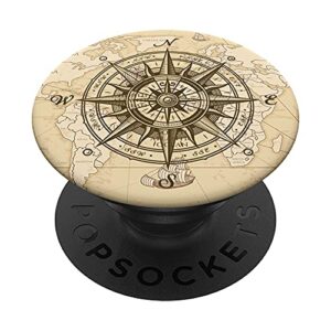 compass nautical world map vintage adventure travelers popsockets swappable popgrip