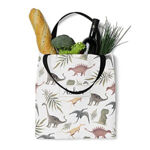 Yeshop Cheerful Dinosaur Personalized Canvas Tote Bags, Reusable Bags for Shopping,Travel,School Handbag Gift,14.17inch x 14.57inch