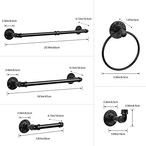 Bathroom Hardware Fixture Set Industrial Towel Bar Sets with Paper Towel Rack Wall Mount Hand Towel Holder Roll Ring Toilet Paper Holder and Pipe Robe Towel Holder Hanger for Farmhouse Home, 7 Pieces