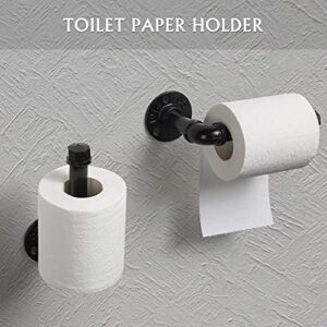 Bathroom Hardware Fixture Set Industrial Towel Bar Sets with Paper Towel Rack Wall Mount Hand Towel Holder Roll Ring Toilet Paper Holder and Pipe Robe Towel Holder Hanger for Farmhouse Home, 7 Pieces