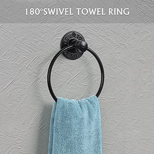 Bathroom Hardware Fixture Set Industrial Towel Bar Sets with Paper Towel Rack Wall Mount Hand Towel Holder Roll Ring Toilet Paper Holder and Pipe Robe Towel Holder Hanger for Farmhouse Home, 7 Pieces