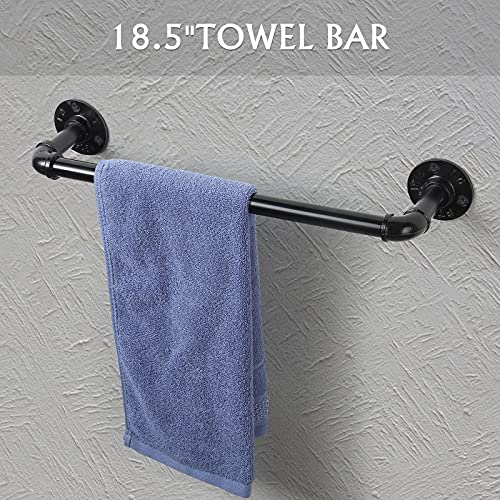 Bathroom Hardware Fixture Set Industrial Towel Bar Sets with Paper Towel Rack Wall Mount Hand Towel Holder Roll Ring Toilet Paper Holder and Pipe Robe Towel Holder Hanger for Farmhouse Home, 7 Pieces