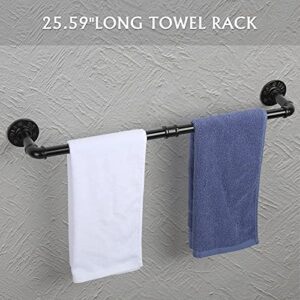 Bathroom Hardware Fixture Set Industrial Towel Bar Sets with Paper Towel Rack Wall Mount Hand Towel Holder Roll Ring Toilet Paper Holder and Pipe Robe Towel Holder Hanger for Farmhouse Home, 7 Pieces