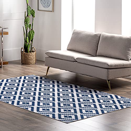 nuLOOM Kellee Machine Washable Modern Diamonds Area Rug, 4' x 6', Blue