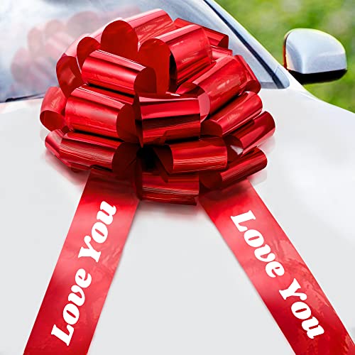 Zoe Deco Love You Car Bow (Red, 18 inch), Giant Gift Bow Pre-Printed with Love You, Big Bow for Car, Birthday Bow, Huge Car Bow, Car Bows, Big Bow for Gifts, Bow for Cars, Gift Wrapping