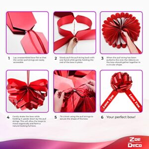 Zoe Deco Love You Car Bow (Red, 18 inch), Giant Gift Bow Pre-Printed with Love You, Big Bow for Car, Birthday Bow, Huge Car Bow, Car Bows, Big Bow for Gifts, Bow for Cars, Gift Wrapping