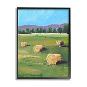stupell industries open country farmland landscape yellow hay bails, designed by allayn stevens black framed wall art, 24 x 30, green