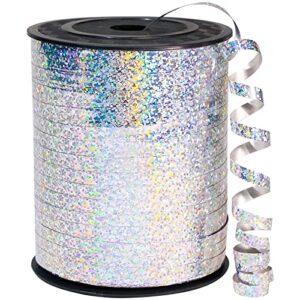 partywoo silver ribbon, 500 yard curling ribbon for crafts, iridescent crimped ribbon, shiny metallic ribbon for gift wrapping, ribbon for balloons string, hair, florist flower (1 roll)