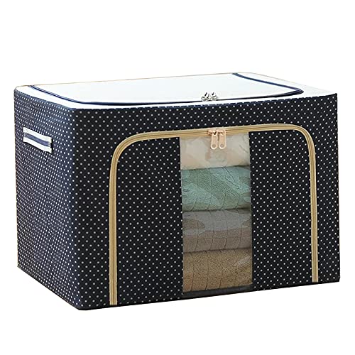 WWWUUU Storage Boxes , Oxford Cloth Steel Frame Storage Box Bag, Easy to Fold with Sturdy Zipper,Storage for Clothes,Bed ,Blankets,Bedding,Pillow (Navy Blue, 15.4x11.4x7.9 IN (22L))