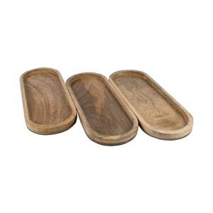 samhita mango oval wood tray set of 3 perfect for food holder/bbq, serve cheese, sushi, holiday snacks, and more. (12" x 5" x 0.75")